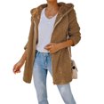 thumbnail image 5 of IROINNID Women's Comfy Mid-Length Hoodie Coat Solid Color Zip Up Long Sleeve Outwear, Khaki, 5 of 9