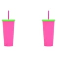 thumbnail image 4 of Vaso de paja de plástico Inteprter botella de agua de té y café estilo simple 2piezas Rosa fluorescente roja, 4 of 6