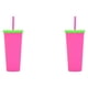 thumbnail image 4 of Matsuzay Taza de paja de plástico de doble capa, botella de café, tazas heladas cómodas a la moda, vaso de verano para el hogar, la oficina y Rosa fluorescente roja 2piezas, 4 of 6