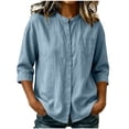 thumbnail image 3 of dazeni Women's 3/4 Sleeve Linen Tops Button Down Shirts Casual Lightweight Crewneck Tee Work Travel Blouse Khaki Medium, 3 of 7