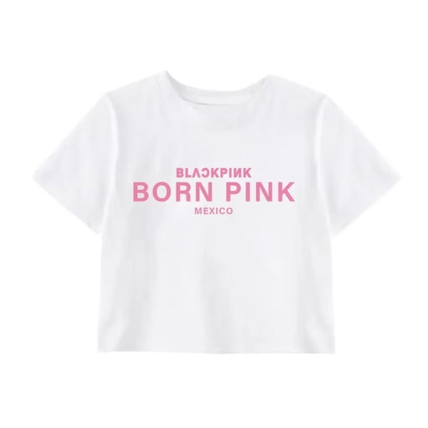 KPOP BLACKPINK BORN PINK World Tour MOXICO FORO SOL Concert Cotton Crop Top Mujer Talla Grande JISOO JENNIE ROSE LISA Camiseta De Manga Corta Coreana Suelta Casual Pareja