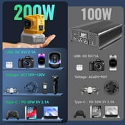200W Portable Power Inverter for DeWALT 20V, Outdoor Generato Battery Converter with 2 USB&LED&AC Battery Powered Outlet,Convert DC 18V/20V to AC 110V-120V Portable Power Station(Tool Only)