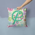thumbnail image 2 of Carolines Treasures CJ2011-FPW1414 Letter F Flowers Pink Teal Green Initial Canvas Fabric Decorative Pillow  14Hx14W, 2 of 4