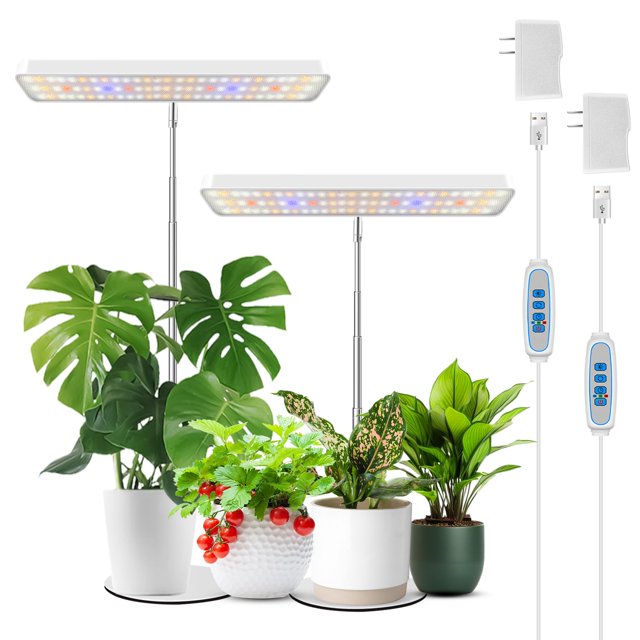 Luz de cultivo para plantas, 78 luces LED, espectro completo, lámpara ajustable en altura con base de metal, temporizador