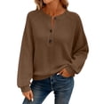 thumbnail image 2 of Vivianyn HD Women's Waffle Knit Henley Neck Sweater, Raglan Sleeve Loose Fit Casual Knit Pullover,Wine,Size S-XXXL, 2 of 9