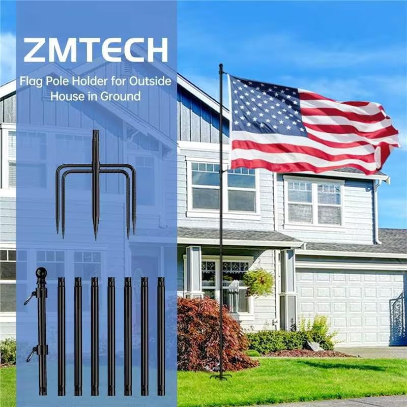 10 Ft Thickened Stainless Steel Flag Pole for Outside House with 5 Prong Base for Garden and Yard, Heavy Duty Flag Pole, Extra Thick Flag Pole Kit