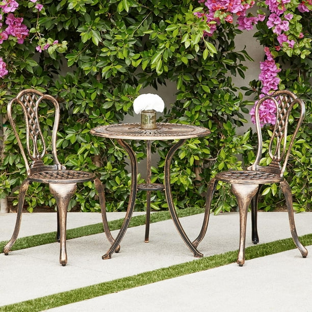 Belleze 3pc Bistro Set Outdoor Patio Cast Aluminum Table And Chair Antique Bronze Com - What Is The Difference Between Aluminum And Cast Patio Furniture
