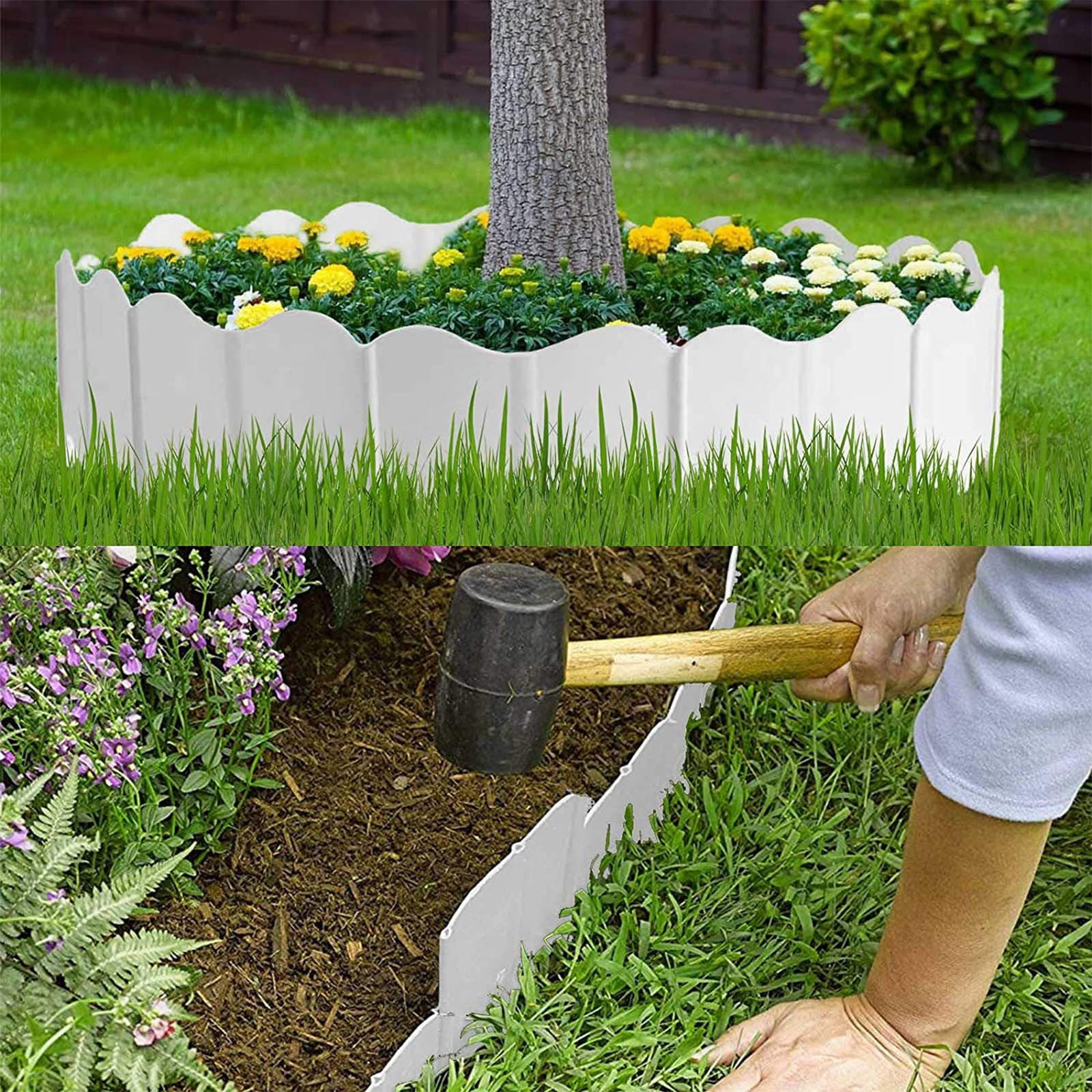 white Plastic Garden Fence Edging Diy Lawn Border Outdoor Yard Landscape Barrier 20Pc Set Easy Interlock Installation Weather Resistant Flexible Design For Flower Beds