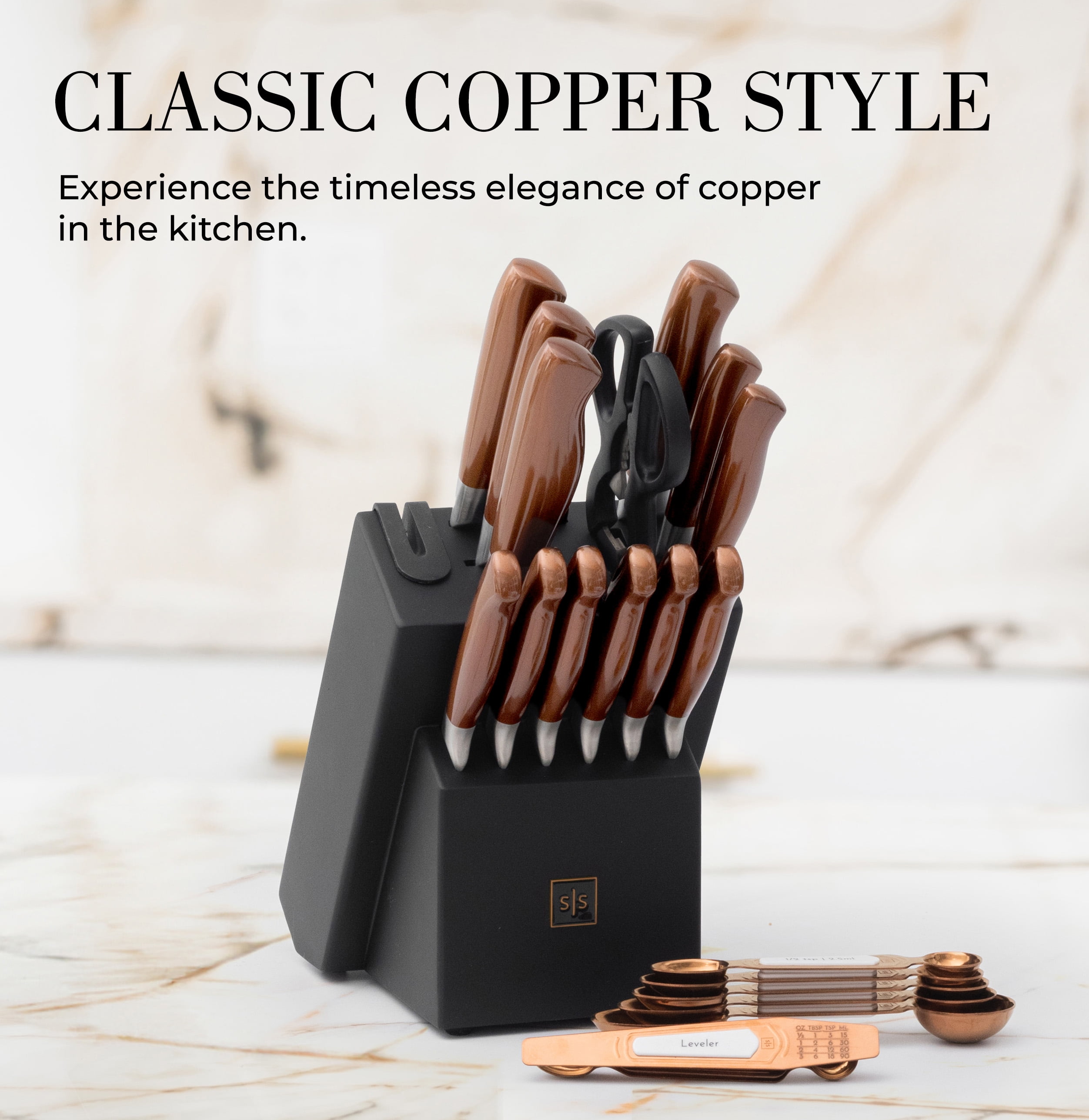 Styled Settings Copper Knife Set with Sharpening Block