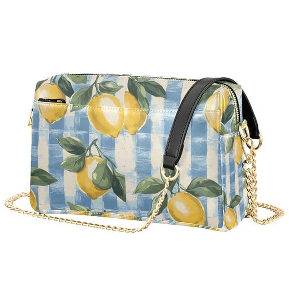 FORMRS Women Crossbody Purse with Chain Strap Vegan Leather Shoulder Handbag, Retro Lemon Leaves