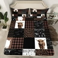 thumbnail image 2 of Manfei Cute Highland Cow Twin Sheet Sets,Brown Leopard Print Twin Fitted Sheet,Patchwork Geometric Plaid Flat Sheet For Girls Boys,Breathable Home Decor,3-Piece, 2 of 7