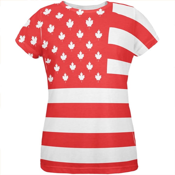 Canadian American Flag All Over Womens T Shirt Multi 2XL