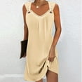 thumbnail image 2 of Ygbgbb Womens Summer Dresses Sleeveless Dresses V-Neck Solid Color Mini Dress Folded Waist Strap Dresses Beach Vacation Dresses Beige M, 2 of 5