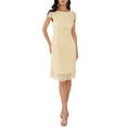 thumbnail image 3 of INSPIRE CHIC Women's Floral Lace Cap Sleeve Boat Neck Cocktail Wedding Guest Midi Dresses Gold S, 3 of 7