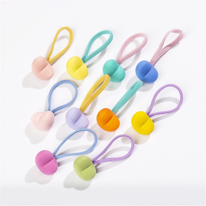 10pcs/Set Cute Heart Shaped Frosted Bead Pendant Hair Rope For Girls Fashion Candy Color Geometric Elastic Hair Bands Headwear