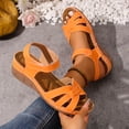 thumbnail image 4 of Walking Sandals for Women Trendy Crooss Strappy Open Toe Wedges Comfy Arch Support Orthopedic Shoes Ankle Strap Summer Heels Orange Size 9.5, 4 of 7