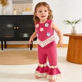 thumbnail image 4 of BRGZLK Toddler Baby Girls Outfit Summer 2026 Cute 3D Crochet Floral Waffle Tassel Tops and Flare Pants Trendy Comfortable Clothes Red 18-24M, 4 of 8
