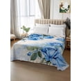 thumbnail image 2 of Blue Flower Spring Twim Size Flat Sheet, Wrinkleproof & Fadeproof Cooling Flat Bed Sheet Only, Rose Leaves Garden Pastoral Retro Breathable Soft Bedding Top Sheets 66 x 96 Inches, 2 of 8