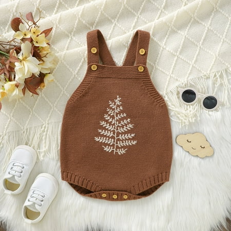 XDZJLR Girls  Jumpsuits & Rompers Newborn Infant Baby Boy Floral Pattern Knit Sweater Sleeveless Bodysuit Clothes Romper Coffee 3-6 Months