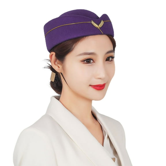 Kripyery Stewardess Hat Elegant Embroidery Badge Comfortable Breathable Decorative Dress Up Woolen Women Air Hostesses Beret Formal Uniform Cap for Performance