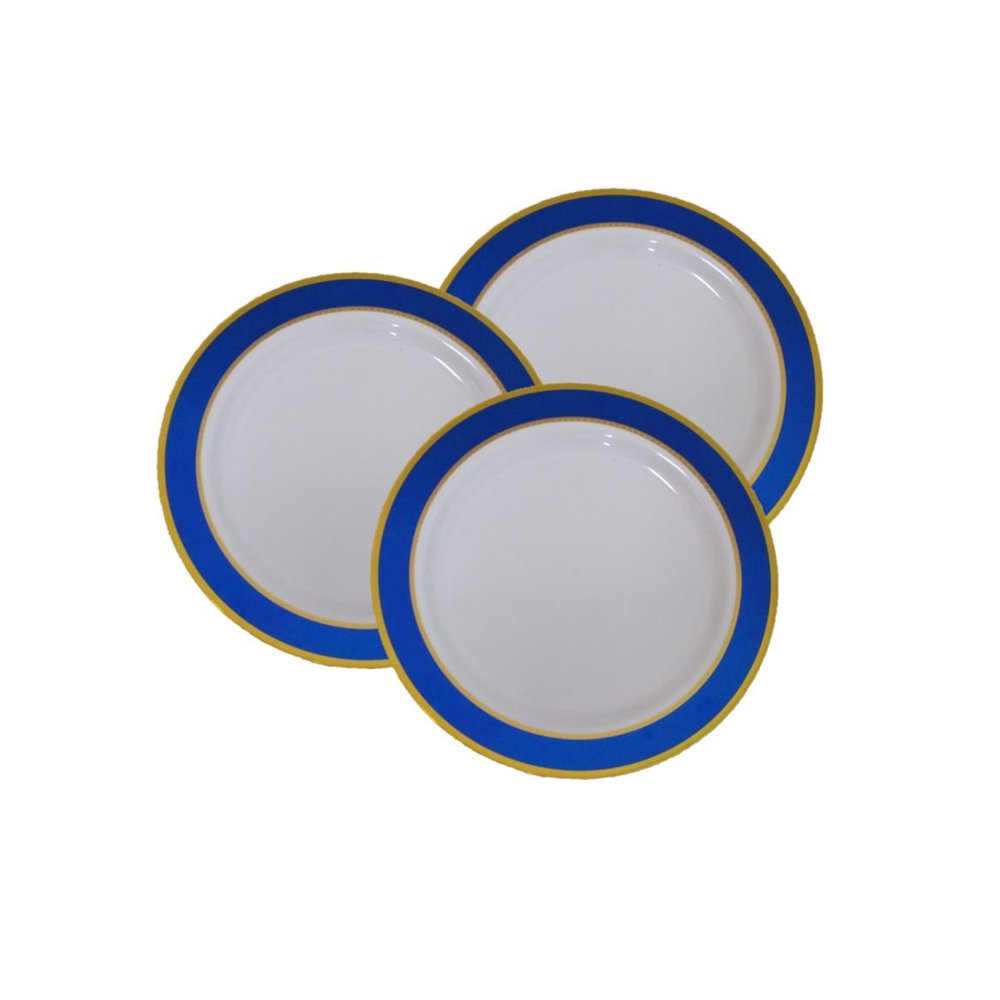 7" Disposable Plastic Appetizer and Dessert Plates With Blue and Gold