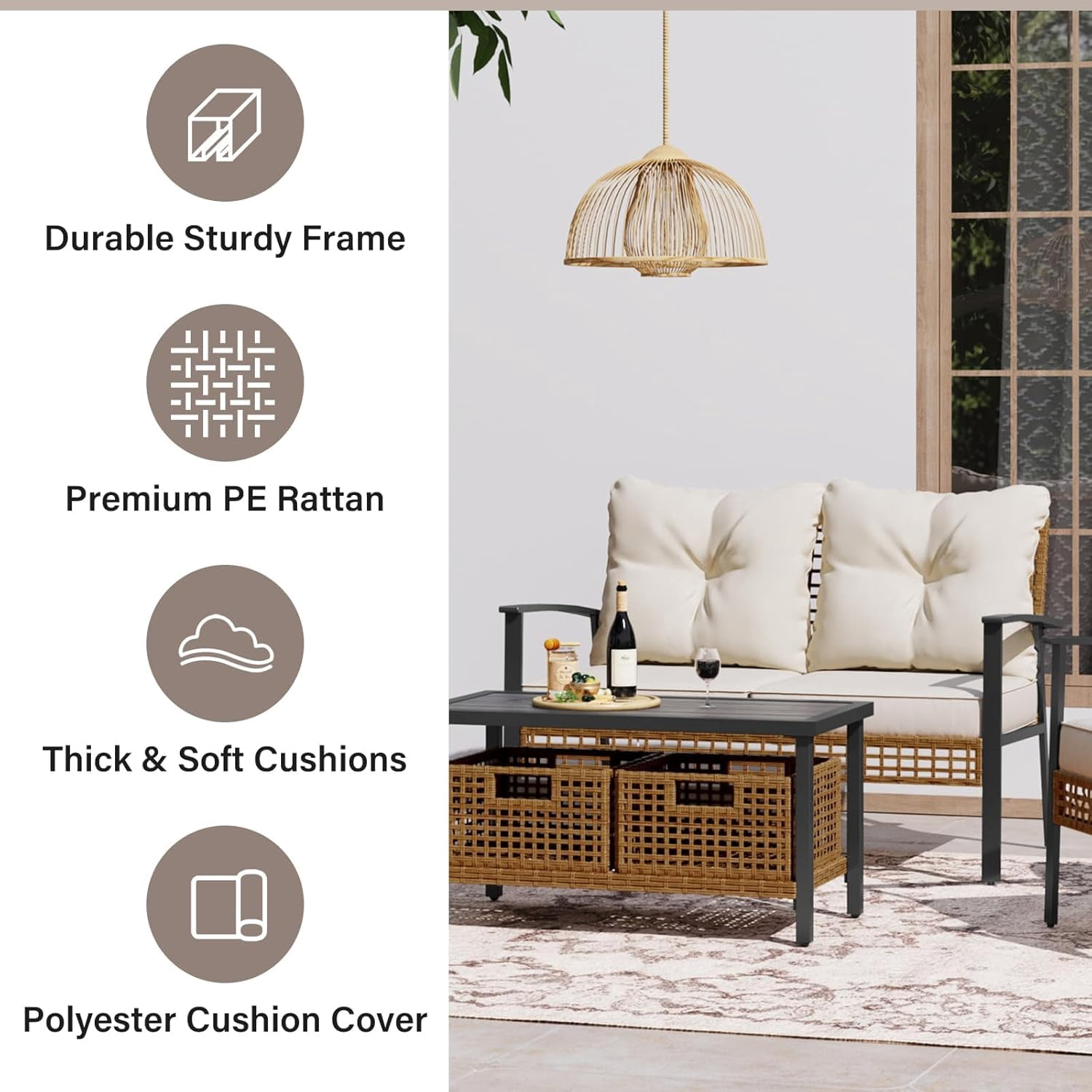 LAUSAINT HOME 4-Piece Patio Conversation Set  with Rocking Chairs and Storage Coffee Table for Backyard, Porch, Garden and Poolside