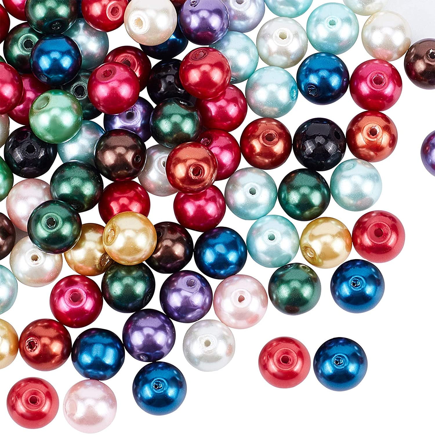 225pcs 15 Color Glass Pearl Beads 10mm Dyed Round Beads Satin Loose Luster Imitation Pearl Beads for Making Earring Necklaces Bracelets and Jewelry DIY Craft Hole: 1mm DIY