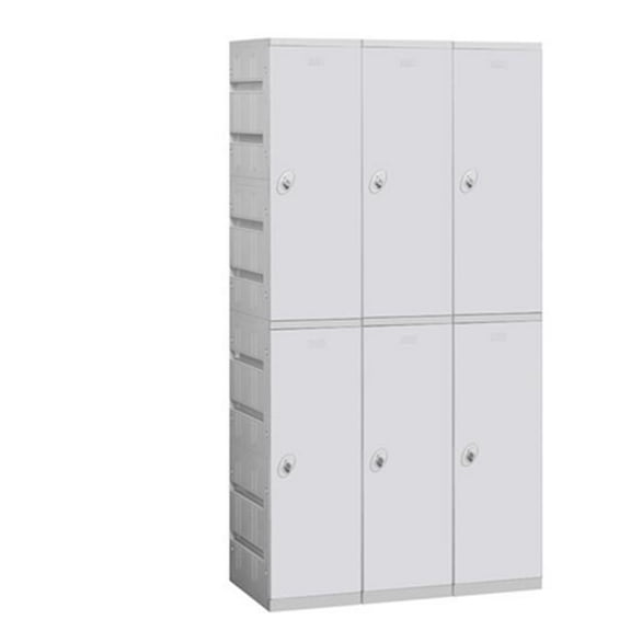Plastic Locker - Double Tier - 3 Wide - 73 Inches High - 18 Inches Deep - Gray - Assembled