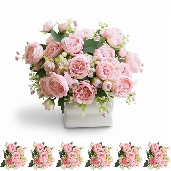 Artificial Peonies Silk Flowers, 6 Bundles Faux Peony Bouquet Florals Arrangements for Farmhouse Home Boho Wedding Table Centerpiece, Fake Plastic Flower Bulk for Vase Decoration (Light Pink)