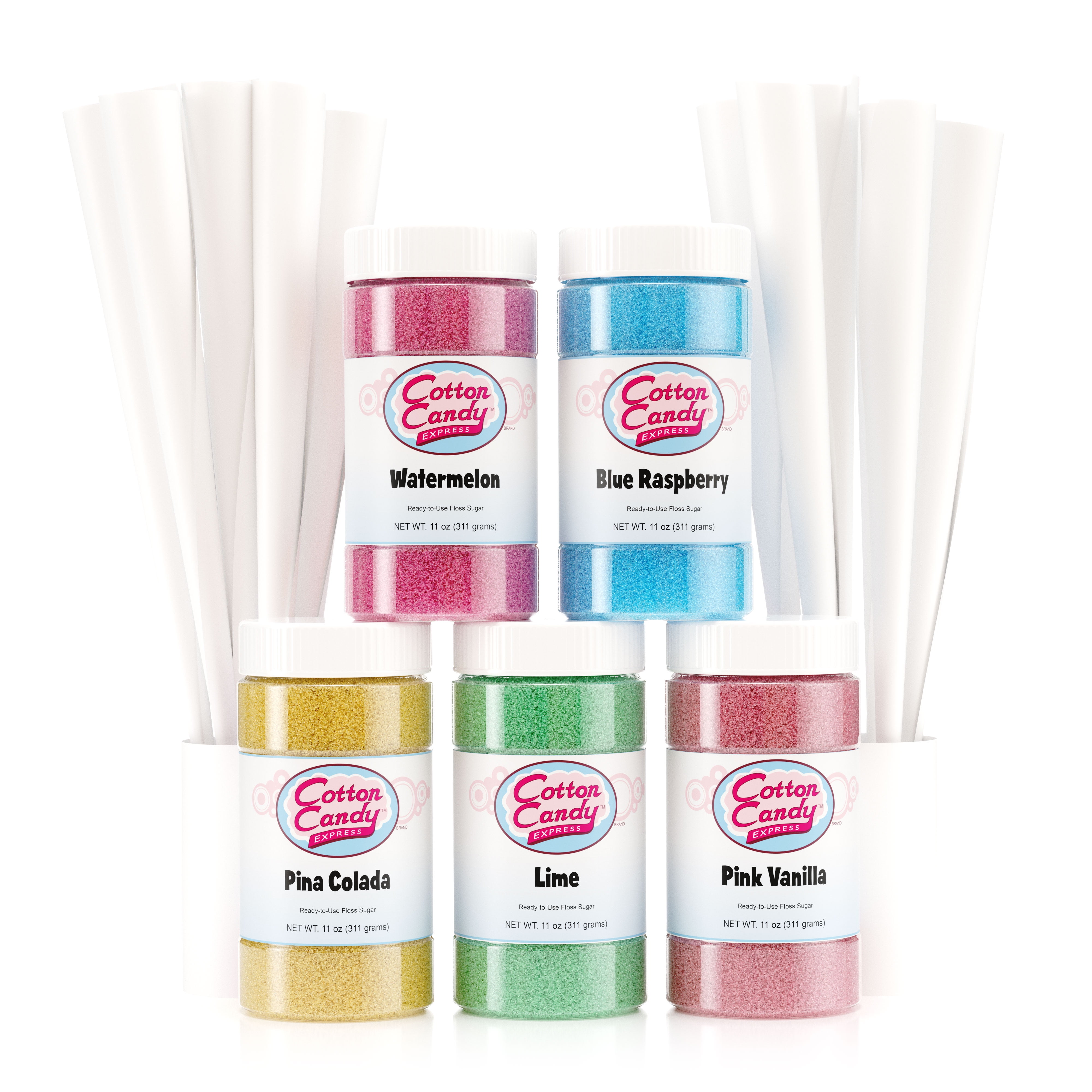 Cotton Candy Express Cotton Candy 5 Flavor Floss Sugar Pack with 50