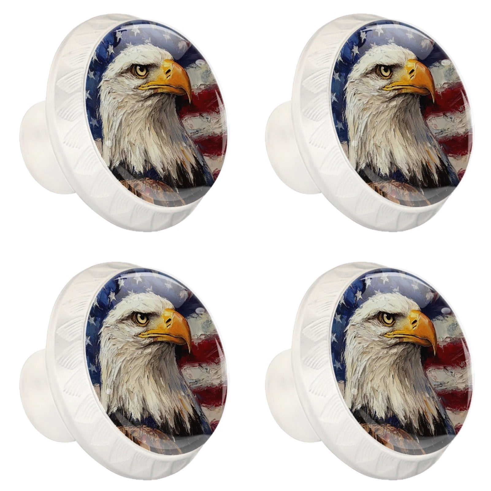 4 Pcs Eagle and American Flag Knobs for Kitchen Cabinet Cupboard Dresser Bookcase Drawer Pulls Handles Round Home Decor