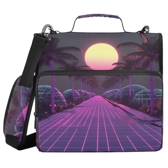 FORMRS Zipper Binder with Shoulder Strap 2-inch Ring 500 Sheet Capacity File Bag, Black Neon Road