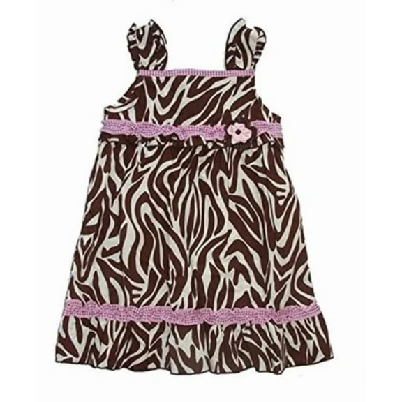 Youngland Girl's Brown and White Zebra Sundress, Dress, Size 3T