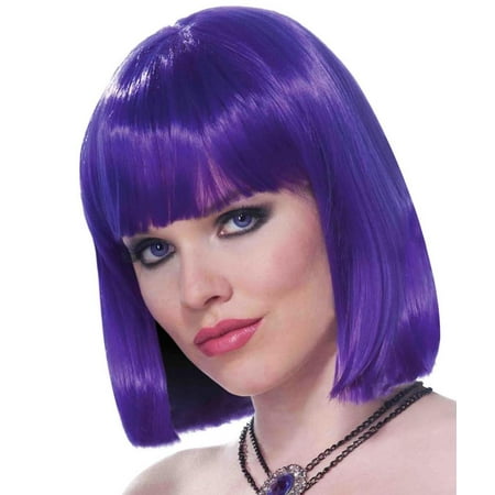 Medium Length Sleek Neon Purple Adult Costume Wig With Bangs One Size