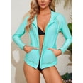 thumbnail image 3 of Charmo Women's Zip Front Rash Guard Long Sleeve Hooded Swim Shirt With Pockets UPF 50+ Swim Top, 3 of 6