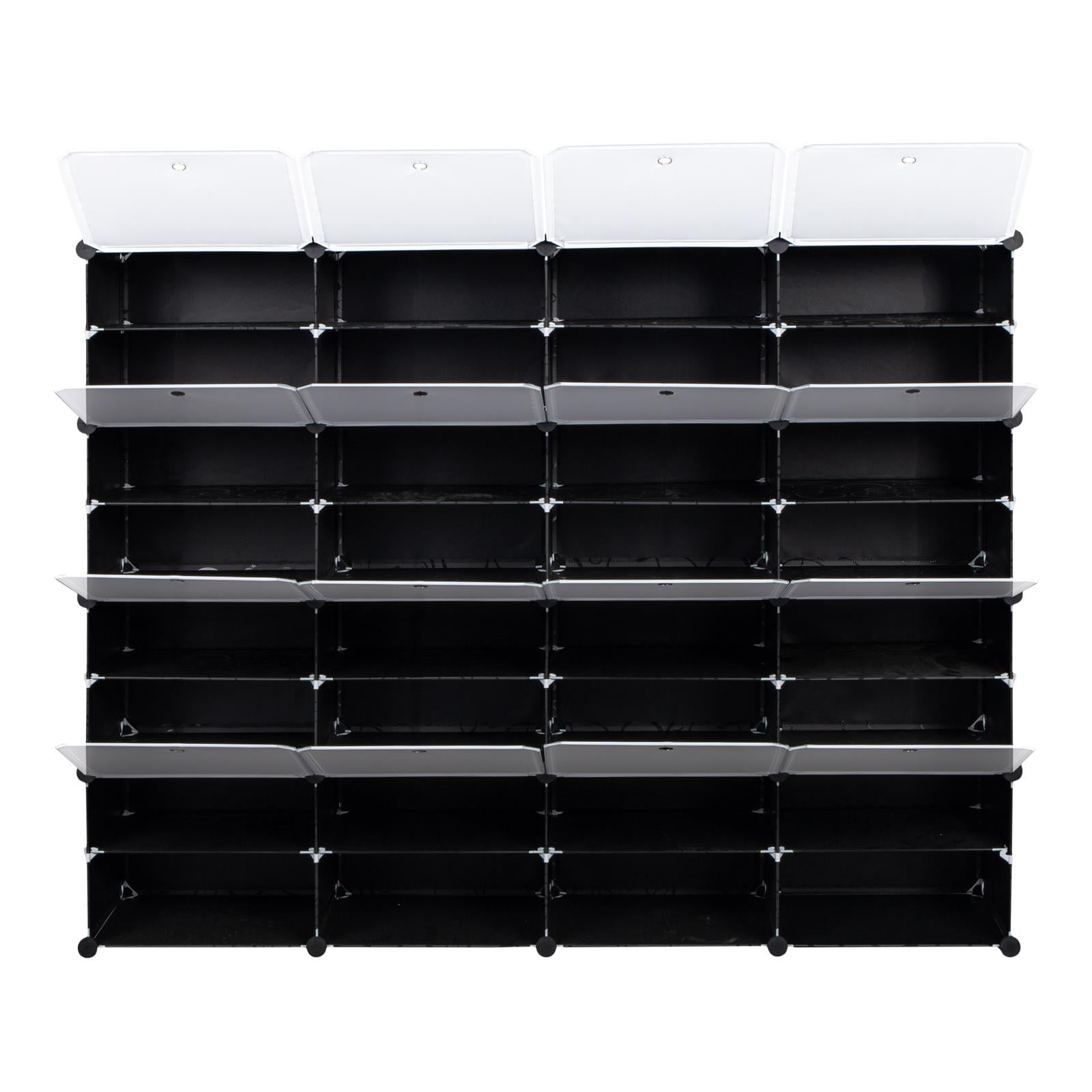 Zimtown 32-Cube Stackable Shoe Organizer, DIY Plastic Shoe Storage Rack 64 Pair Modular Shoe Cabinet, Black
