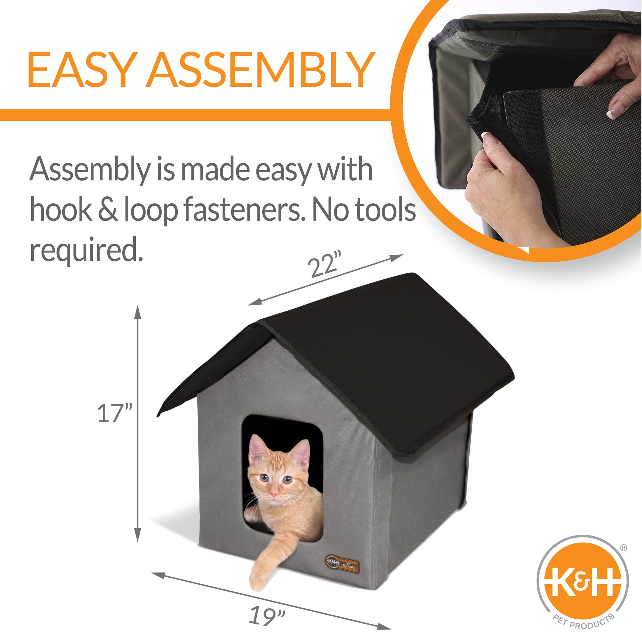 K&H Pet Products Outdoor Kitty House Cat Shelter (Unheated) Gray/Black 22 X 19 X 17 Inches