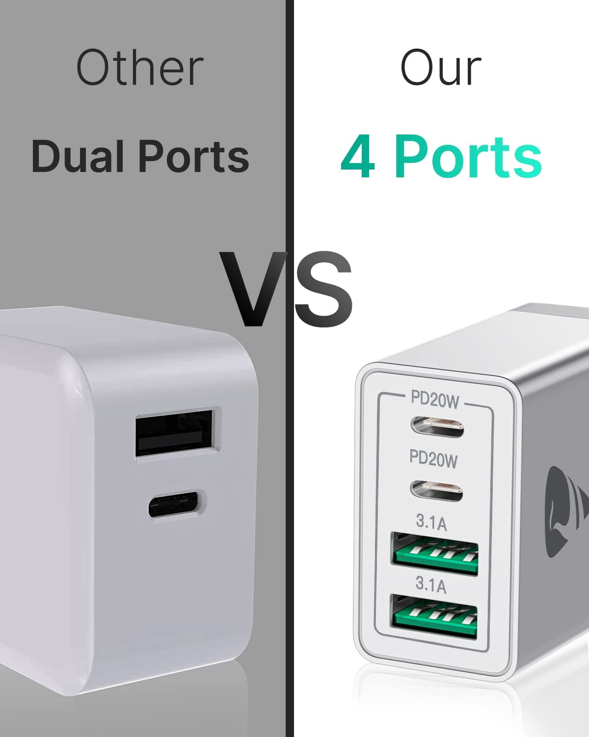 pannbo Flat USB Wall Charger 10W 5V 2A Retractable Plug Ultra-Slim Travel Charging Block AC Power Adapter for iPhone iPad Samsung Tablet White