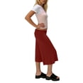 thumbnail image 4 of Womens Fold Over Gaucho Pants Culottes Low Rise Capris Foldover Flowy Going Out Flare Bottoms Wide Leg Capri Pants Wine 3XL, 4 of 5