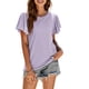 thumbnail image 2 of Minnieouse Camiseta de mujer con volantes de Color sólido cuello lindo pulóver blusa trabajo nocturno viaje básico verano moda Top ropa Prendas para la parte del cuerpo Púrpura XL Minnieouse AP011064-14, 2 of 6