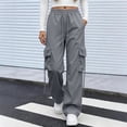 thumbnail image 6 of Wide Leg Cargo Pants for Women Hiking Parachute Pants Stretch Drawstring High Waisted Lightweight Joggers Y2k Streetwear, XL, 6 of 6