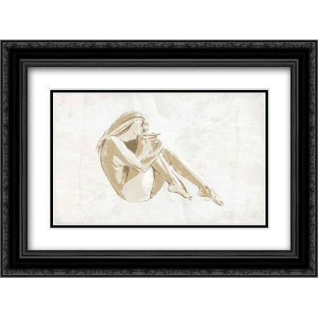 Nude Pose 2x Matted 24x18 Black Ornate Framed Art Print by