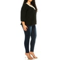 thumbnail image 3 of Women's Plus size Solid 3/4 Sleeve Blouse with Puff Sleeves and Lace and Pearl Accent, 3 of 5