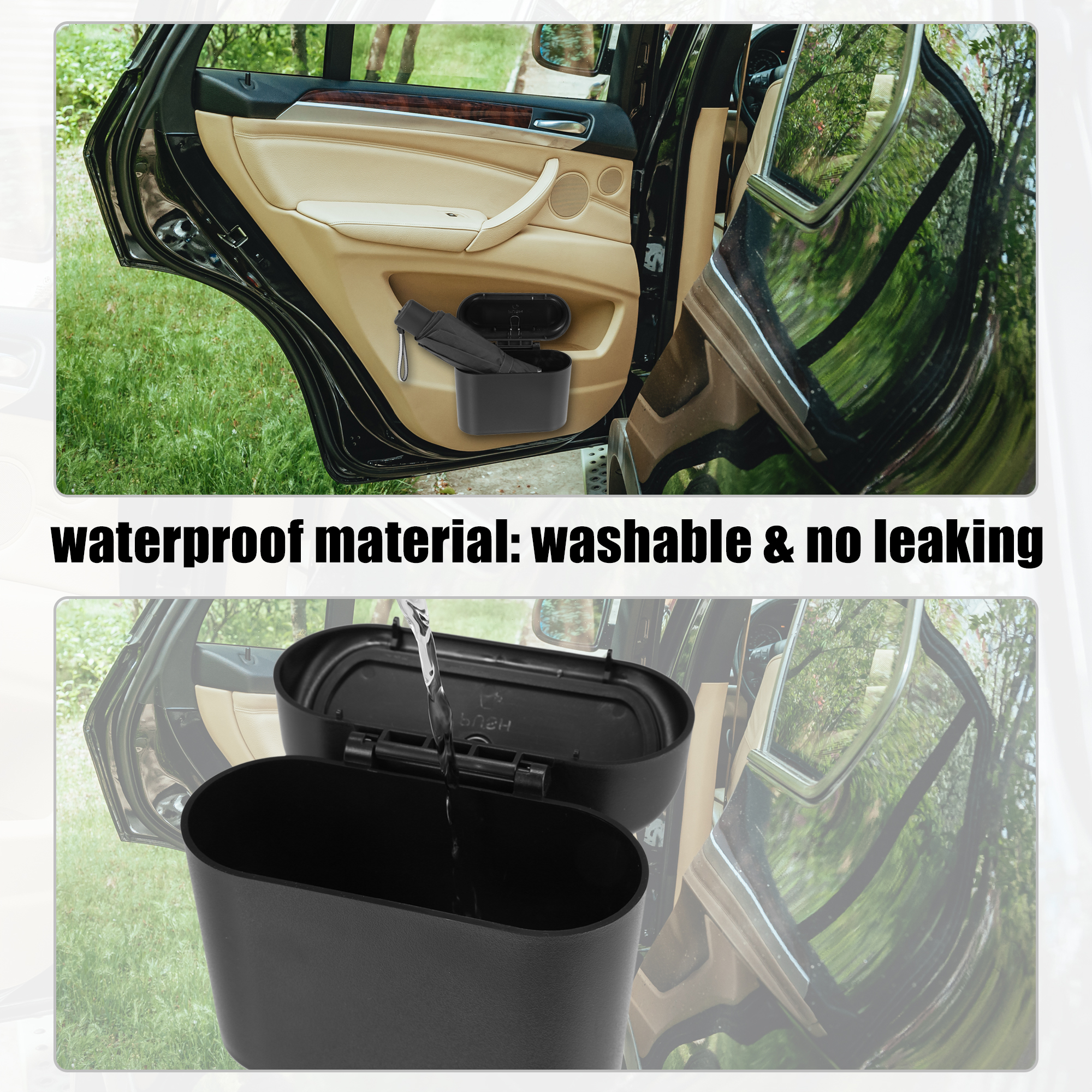 Unique Bargains Pressing Type Trash Can Hanging Vehicle Garbage Dust Box Black