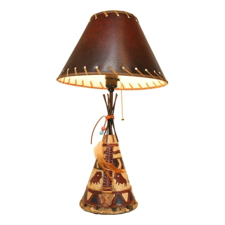 Southwestern Indian Bisons Buffalo Teepee Hut Dreamcatcher Feathers Table Lamp
