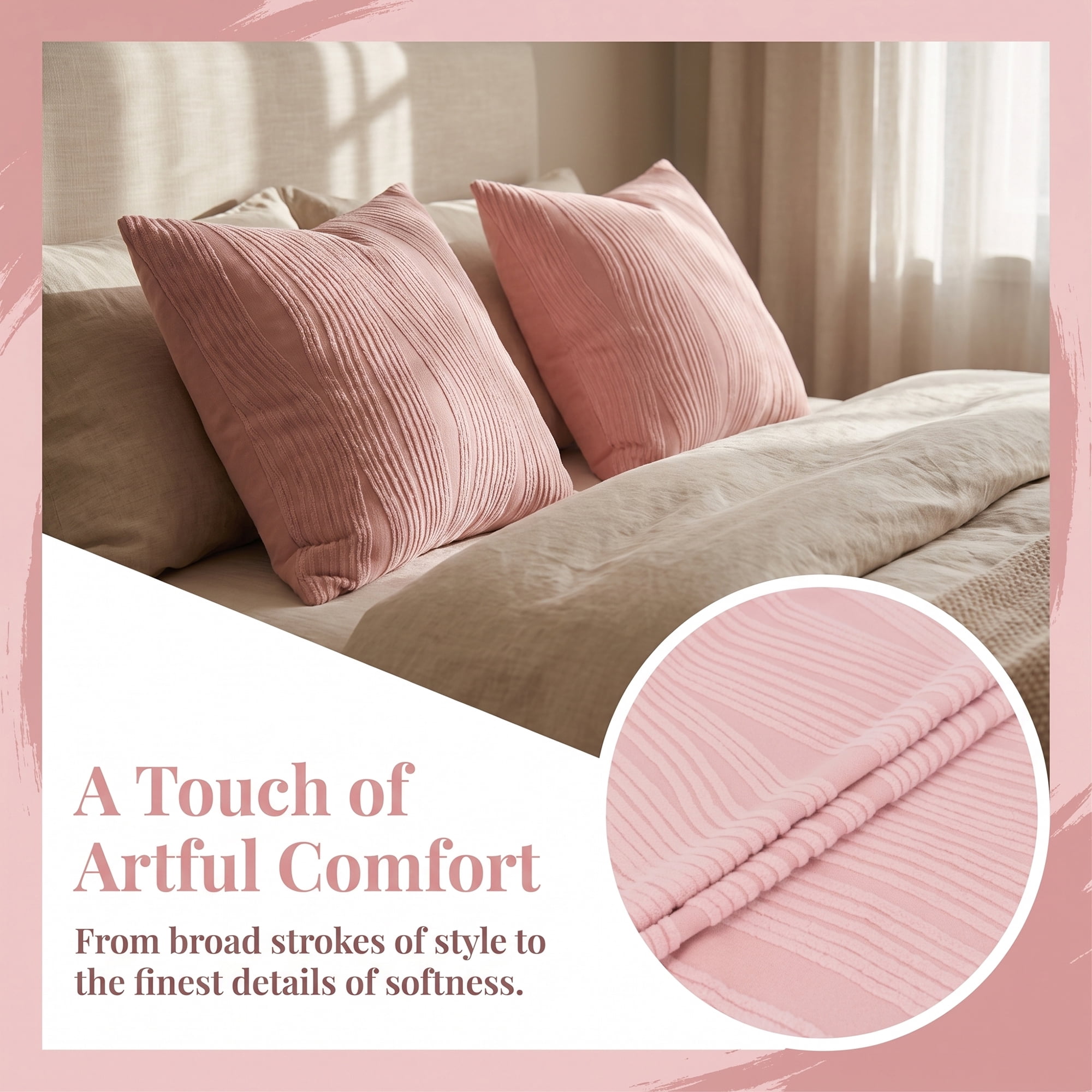 Unique Bargains 2Pcs Wave Textured Throw Pillow Cover Jacquard Cushion Cases Pink 18"x18"