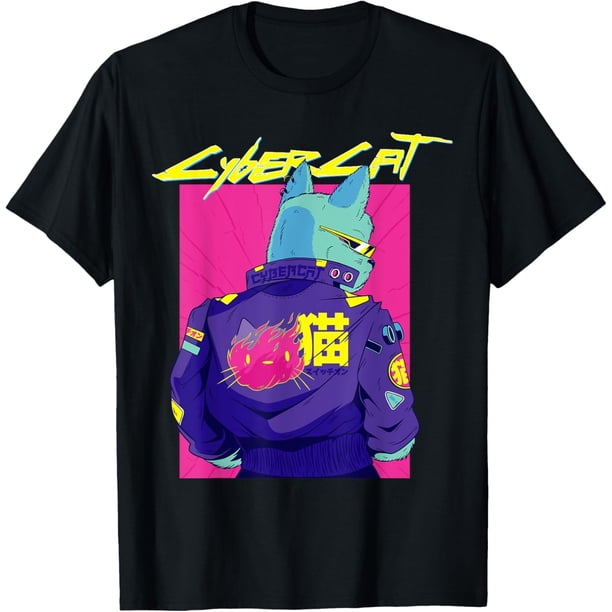 Cyberpunk Pun Cat Cybercat - Camiseta con diseño de personaje japonés