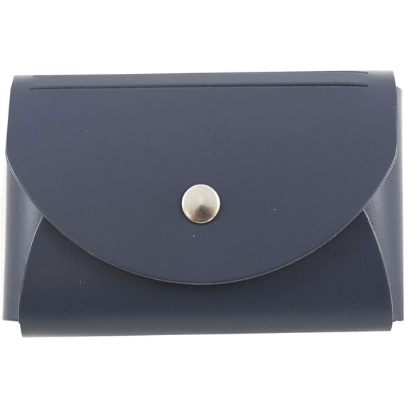 JAM Italian Leather Snap Business Card Cases with Round Flap, 2-1/4" x 3-1/2" x 3/4", Navy, Sold Individually