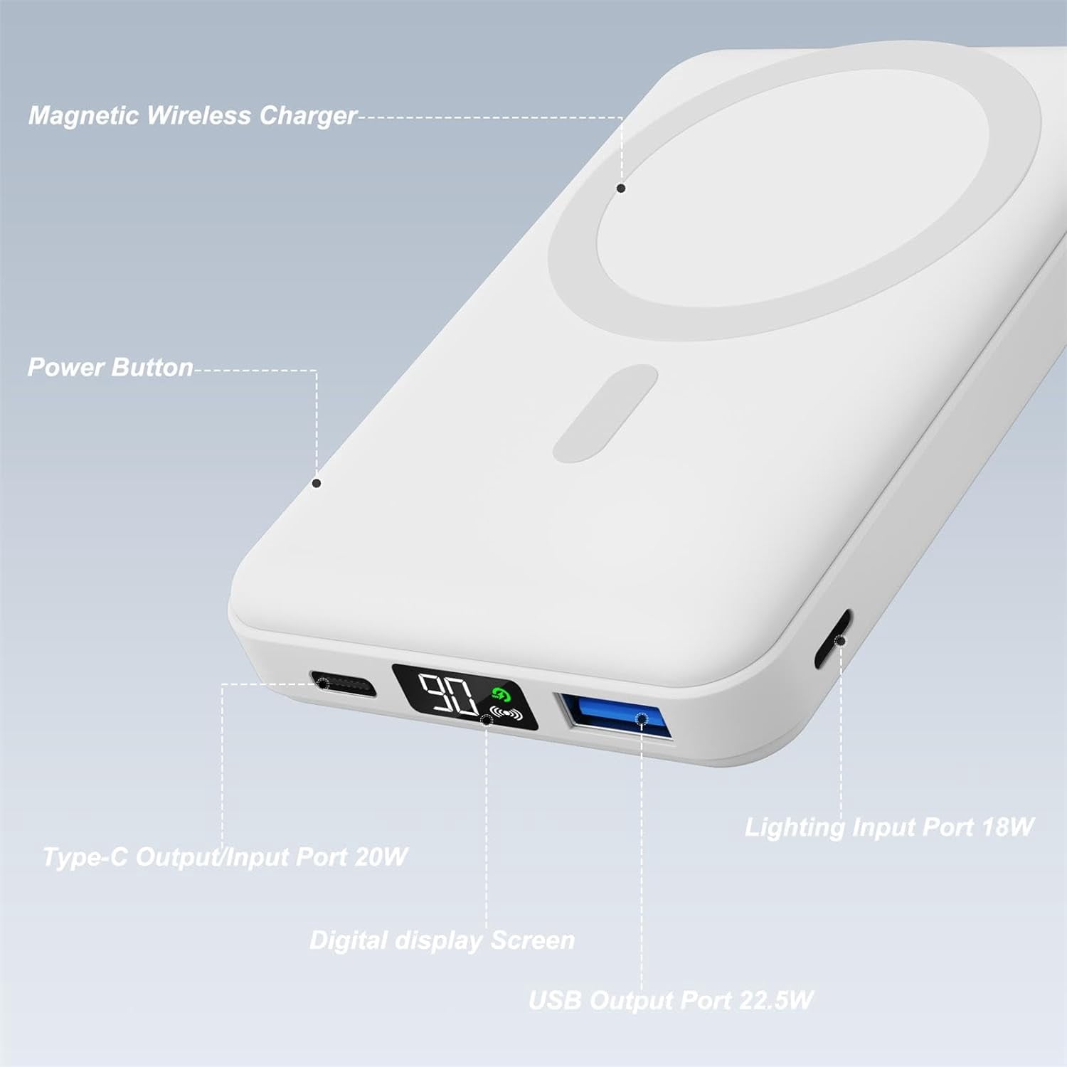 for Magsafe Power Bank 10000mAh Foldable Wireless Portable Charger with LED Display 3 in 1 Magnetic Battery Pack 22.5W Fast Charging iPhone 17/16/15/14/13/12 Pro/Pro Max/Plus/Mini