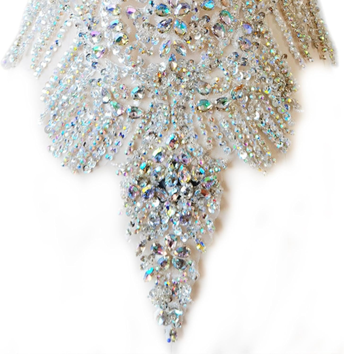 Handmade Rhinestone Applique: 3D Rhinestone Fabric Patches - Dress Appliques Beaded Embroidered Trim, Bodice Applique for Sewing Clothes Wedding Bridal Dress Decorative, 24.4x14.17inch (White)